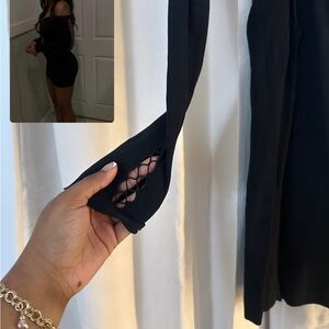 Black Off-Shoulder Dress with Mesh Sleeve Detail